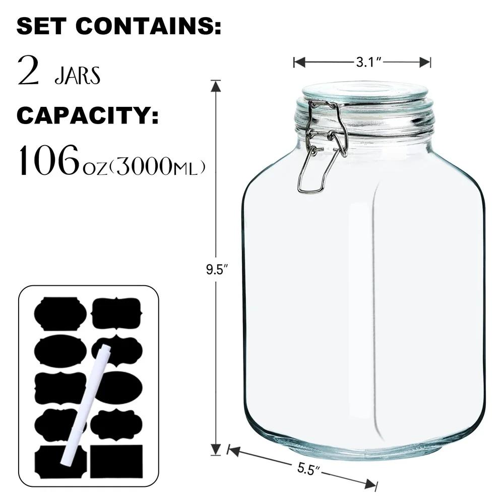 2 Pack Transparent Glass Storage Jars with Lid Wide Mouth Airtight Sealed Containers Cereal Rice Flour Coffee