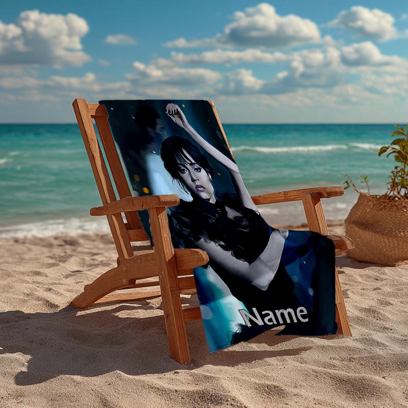 Custom Name Ultra-Soft Beach Towel with Wednesday Theme,Ideal for Pool - Camping, Diving - Perfect Travel Essential, Vibrant Beach Towel.