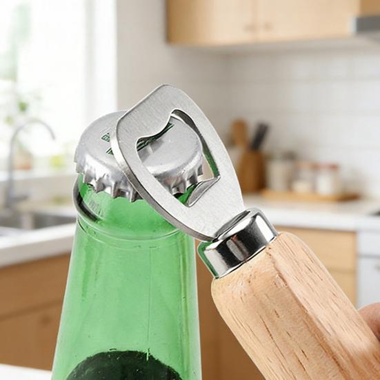 Открывалка для пивных бутылок с деревянной ручкой, Съемник крышек из нержавеющей стали, Рустикальный барный инструмент для домашней кухни, Подарок для мужчин Папы