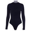 Womens Wrap Over Plunge Letter Turtle Neck Bodysuit Long Sleeve Leotard Plain Stretch Bodysuit
