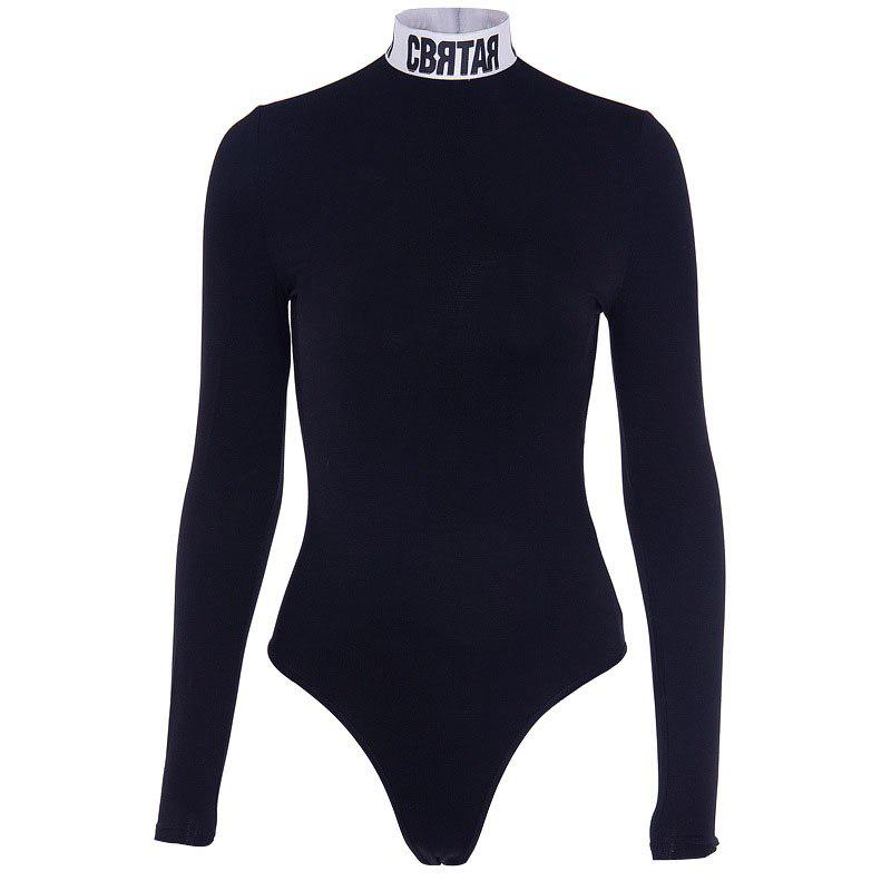 Womens Wrap Over Plunge Letter Turtle Neck Bodysuit Long Sleeve Leotard Plain Stretch Bodysuit
