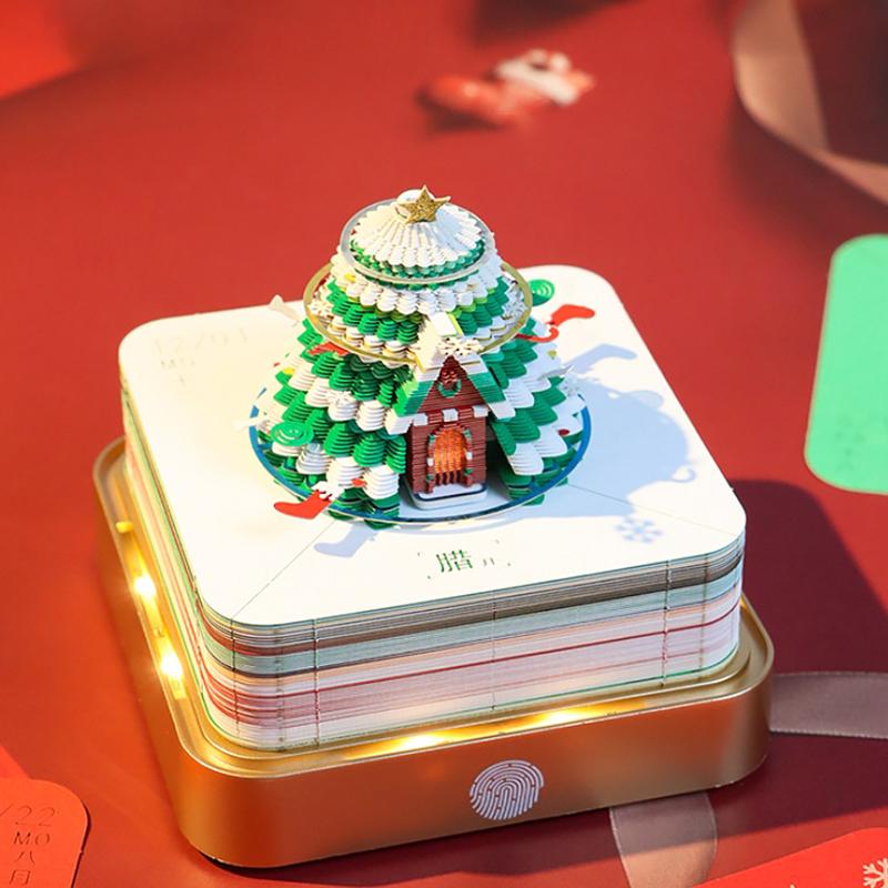 Настольный календарь на 2026 год со светодиодной подсветкой, скульптура рождественской елки, 3D отрывной календарь, искусство резьбы по бумаге, украшение на Рождество