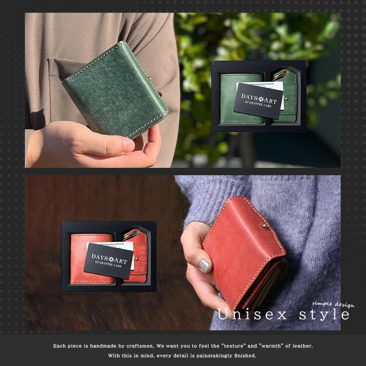 Compact Trifold Genuine Leather Italian Leather Smart Key Case Set of 2 Leather Wallet with Coin Purse [Days Art] Men's