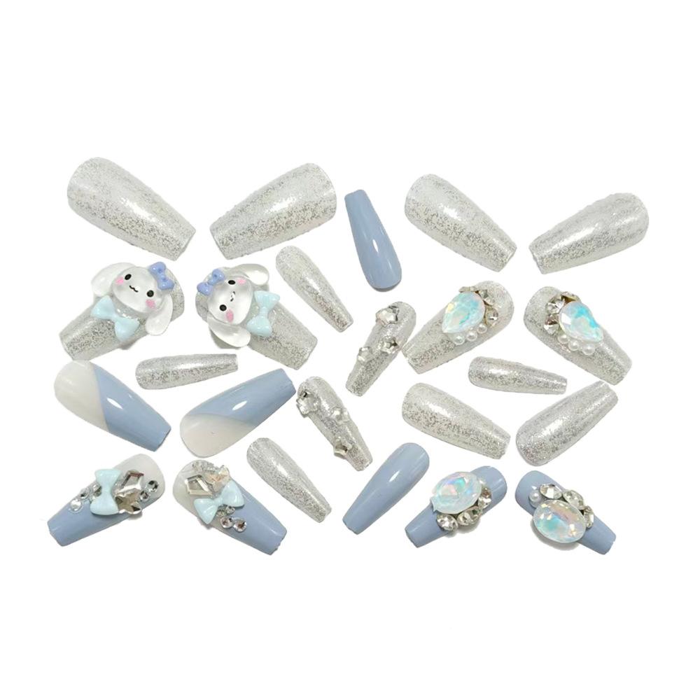 24 Pieces Of Blue Gemstone And Cinnamon Dog Manicure Patches, High-looking And Whitening Removable Wearable Nail Patches