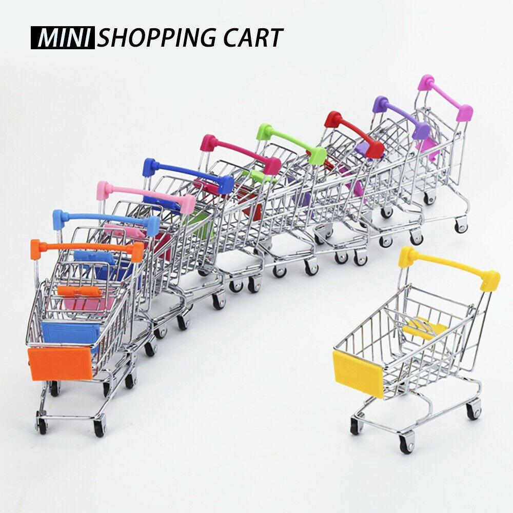 Delightful Mini Metal Shopping Trolley And Multi-functional Basket Toy For Engaging Kids Role Play