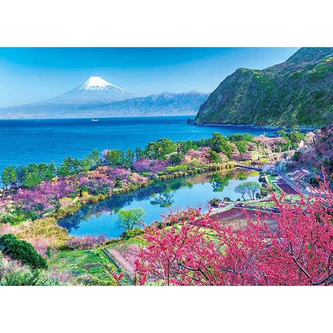 APPLEONE 500-252 Peach Blossoms and Clear Skies Over Mt. Fuji (Shizuoka Prefecture), 500-Piece Jigsaw Puzzle (53 X 38 Cm), Made In Japan
