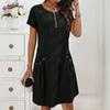 Женское летнее модное повседневное платье с коротким рукавом и карманом-вставкой на молнии