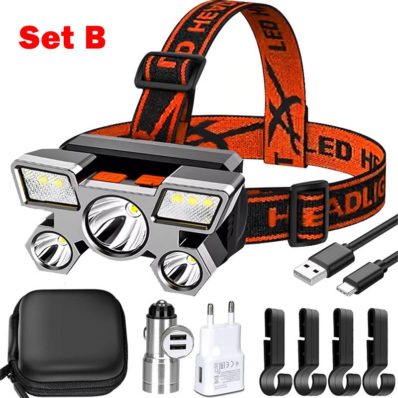 Powerful Rechargeable Head Flashlight for Fishing 5 LED Headlamp Nitecore Camping Headlights Hunting Torch Hiking Front Lanterns