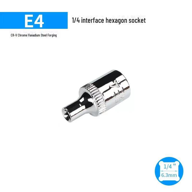 Metric 6-Point Flower-Shaped E-Type Socket Set: 1/2 Large, 3/8 Medium, 1/4 Small, Star Type.