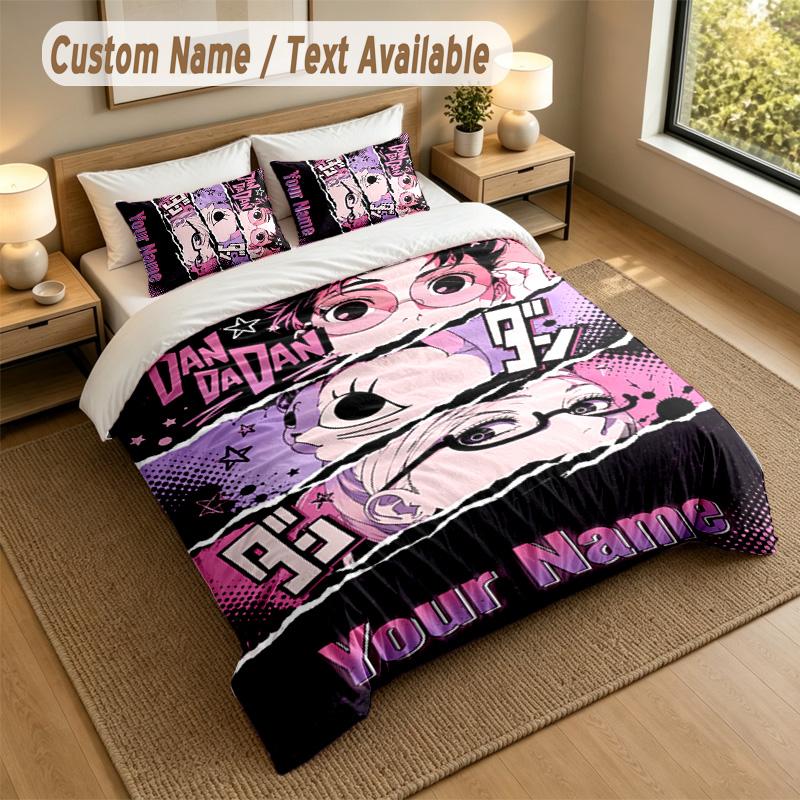 3Pcs Bedding Set Custom Name Text, 1 Sheet 2 Pillowcases Home Bed DecorDandadan