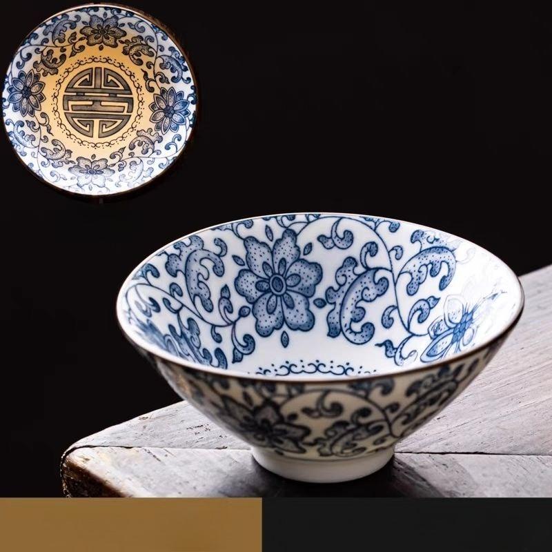 Сине-белая коническая чайная чашка - расписанная вручную керамическая чаша для сакэ/чая, антикварный фарфоровый чайный сервиз Gongfu, столовая посуда двойного назначения