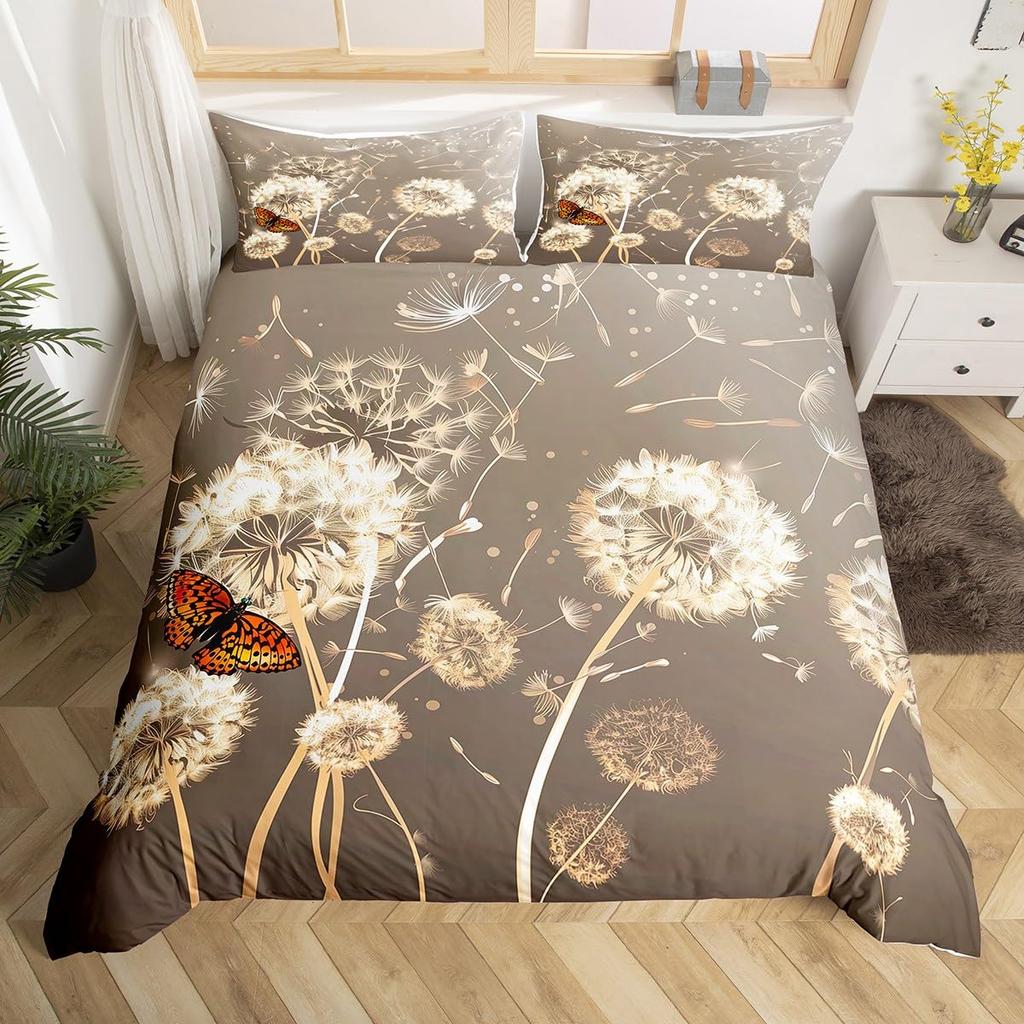 Dandelion Duvet Cover Full Queen Botanical Floral Bedding Set Nature Theme Butterfly Dandelions Comforter Cover For Boys Girls