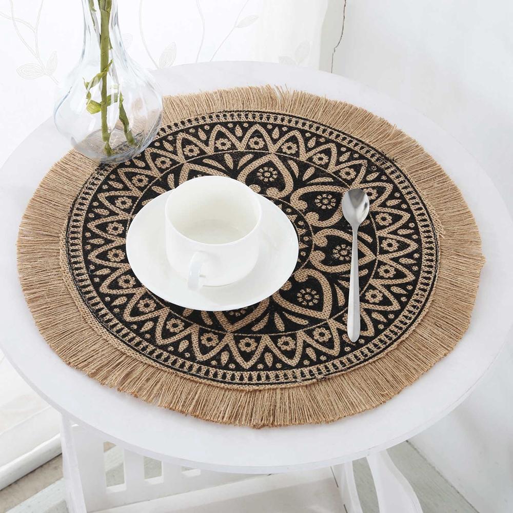 Middle East Style Plate Round Embroidery Coffee Cup Mats Coaster Table Placemat Kitchen Supplies