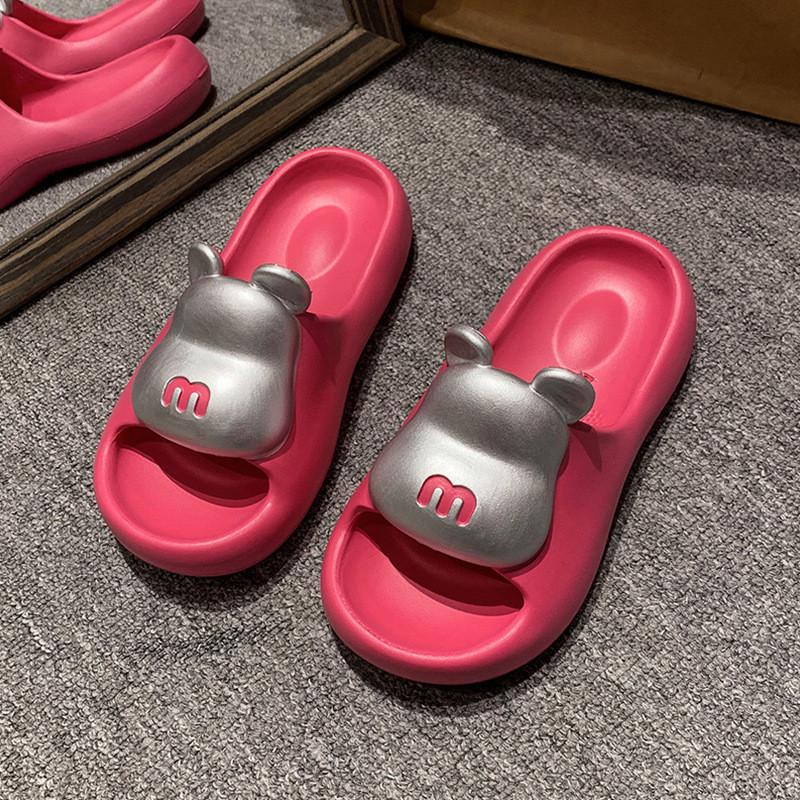 Cute Bear Design Thick Sole Women's Summer Slippers Soft Comfortable Non-slip Flip Flops