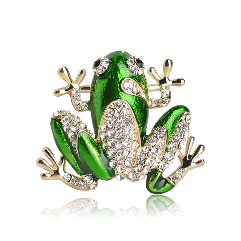 MECHOSEN Lucky Charm Cute Frog Brooch Pin Tie Pin Lapel Clip for and Children Perfect for Graduation and Entrance Ceremonies Crystal Green Animal