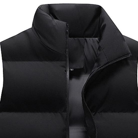 Men Winter Waistcoat Thick Padded Windproof Sleeveless Stand Collar Neck Protection Zipper Pockets Cardigan Solid Color Wintwer Outdoor Outerwear