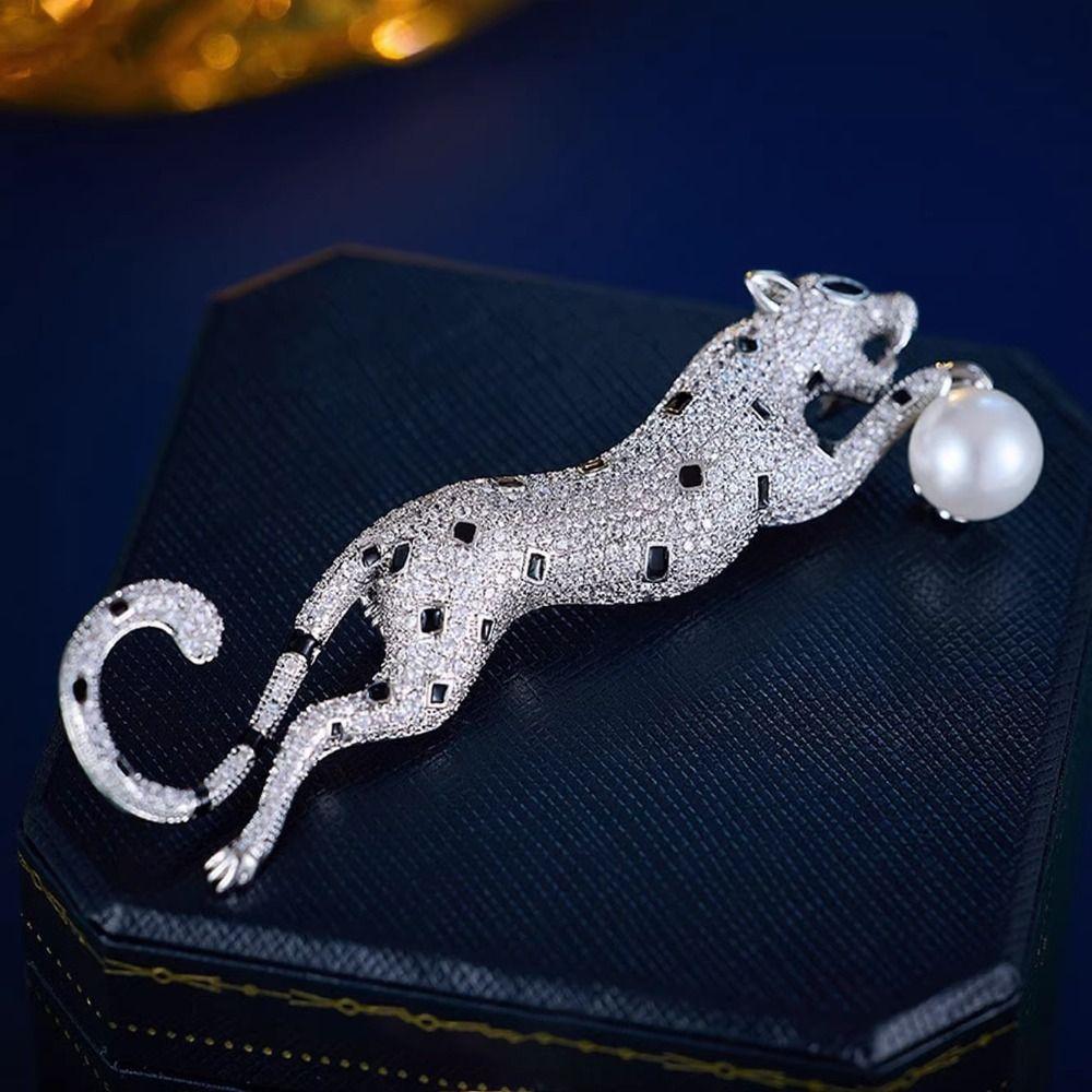 Full Rhinestone Leopard Brooches Gold Silver Leopard Brooch Pins Animal Brooches  Business Suit
