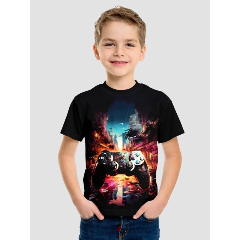 Детские футболки, летние, с круглым вырезом, с 3D-мультяшным рисунком, модные и повседневные, с короткими рукавами, детские футболки для мальчиков