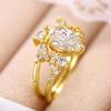 Huitan Pear Cubic Zirconia 2Pcs Set Rings for Women Gold Color Aesthetic Bridal Wedding Rings Party Temperament Female Jewelry