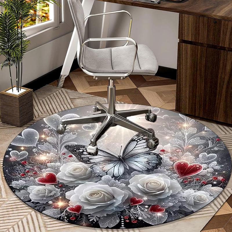 Butterfly Dreams In Flowers round carpet Chair cushion Round Entryway Rug, Soft Round Rugs for Living Room, Bedroom, Circle Carpet decor gifts