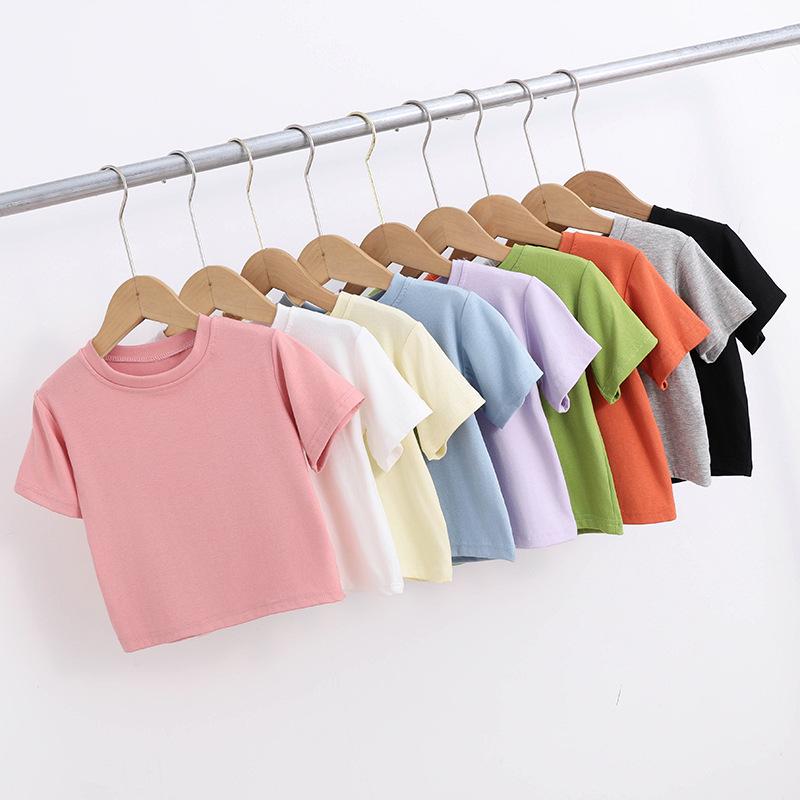 Kids' Short-Sleeve Summer T-Shirt - Korean Style Solid Color Round Neck for Boys & Girls