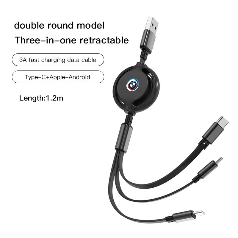 MXUI1 BMW Car Three-in-one Data Cable Retractable Charging Cable stickers For X6 G20 G05 G11 E30 M X3 X1 X2 E34 X4 X5 E62 E93 G30 E48