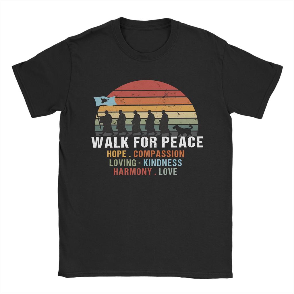 Buddhist Monks Walk For Peace Aloka Dog Cotton T Shirt For Unisex Summer ONeck Leisure Tee Shirt Oversized Dropshipping Tops