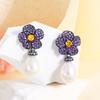 Needle French Light Luxury Fairy Purple Flower Pearl Full Diamond Earrings Retro Temperament Zircon Earrings Earrings