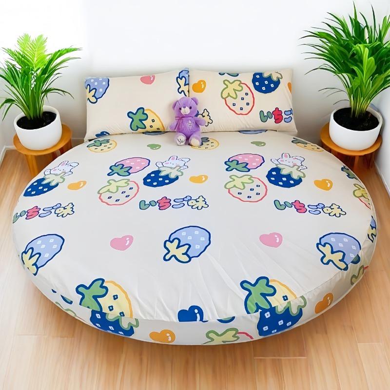1 шт. Водонепроницаемая круглая простыня на резинке с мультяшным принтом для кровати, чехол на матрас (односпальный/Queen/King) (без наволочки)