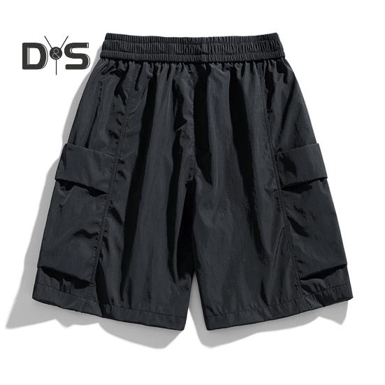 Мужские шорты, регулируемые, с эластичной резинкой на талии, спортивные шорты с несколькими карманами, однотонные, свободного кроя, повседневные шорты