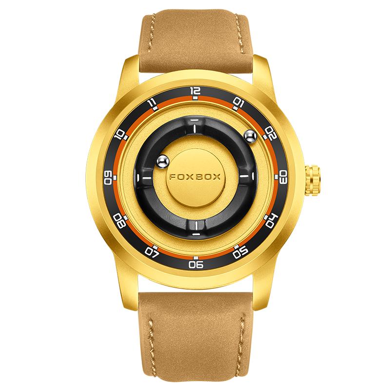 FOXBOX Magnetic Driven Watch Fashion Waterproof Quartz Wristwatch Rolling Steel Ball Pointer Sports Watches