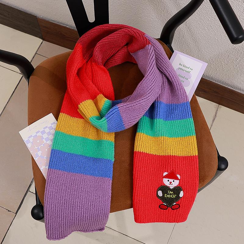Knitted Scarf for Women In Autumn and Winter Warm and Thickened Student Color Matching Cartoon Christmas Mohair Bear Scarf