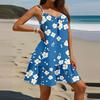 Женское модное повседневное платье без рукавов с круглым вырезом и цветочным принтом для пляжа