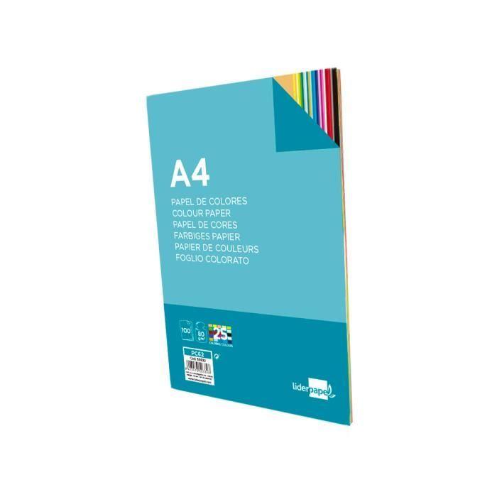 Papier Couleur Liderpapel Multifonction A4 80g/m2 Assortiment 25 Couleurs Paquet 100 Feuilles