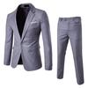 2Pcs/Set Men Business Blazer Suit Pants Set Lapel Long Sleeve Single Button Pockets Suit Coat Slim Fit Long Pants Workwear