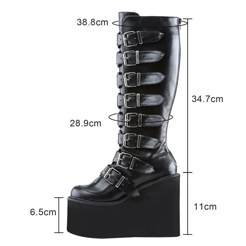 Brand Design Female Wedges High Heels Thigh High Boots Fashion Black Platform Boots Women 2025 Gothic Cosplay Shoes Woman Mujer
