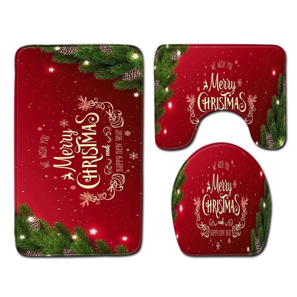 Christmas Household Bathroom Shower Curtain Four-Piece Bathroom Non-Slip Door Mat Bedroom Living Room Floor Mat Carpet