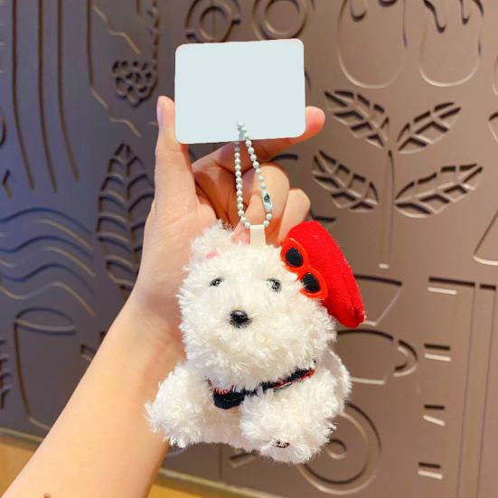 Doll Pendant Multiple Dog Breeds Soft Texture Plush Keychain with Hat Sunglasses Denim Portable Hanging