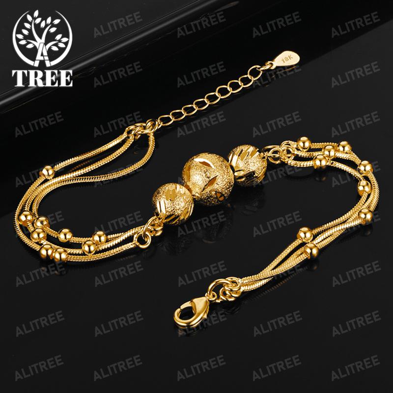 ALITREE 18K Gold 925 Sterling Silver Frosted Beads Chain Bracelets For Woman Party Wedding Fashion Charm Jewelry Birthday Gift