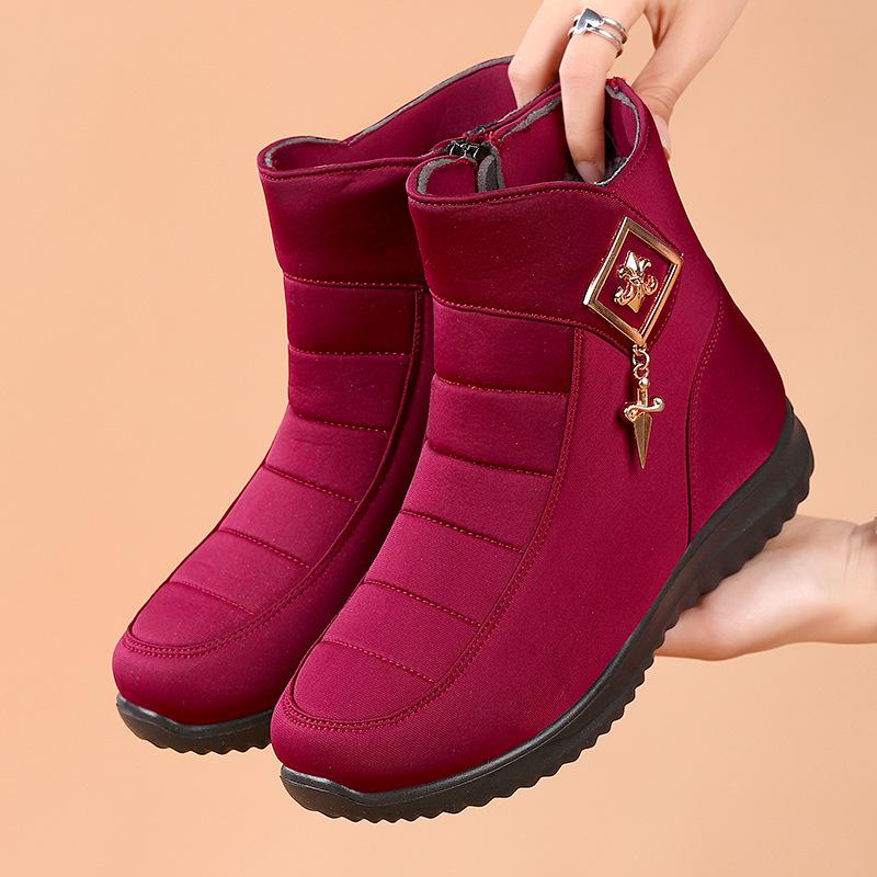Женские водонепроницаемые зимние ботинки с бархатной подкладкой, нескользящие, теплая зимняя обувь для женщин среднего возраста.