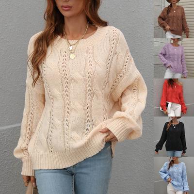 Женский И Зимний Однотонный Вязаный Свитер-Пуловер с Круглым Вырезом и Длинным Рукавом