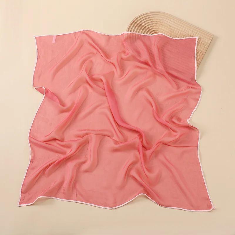 Solid Color Handkerchief Cotton Silk Neck Scarves For Women Small Shawls Bandana Head Scarfs Female Square Hairband Hijab Scarf