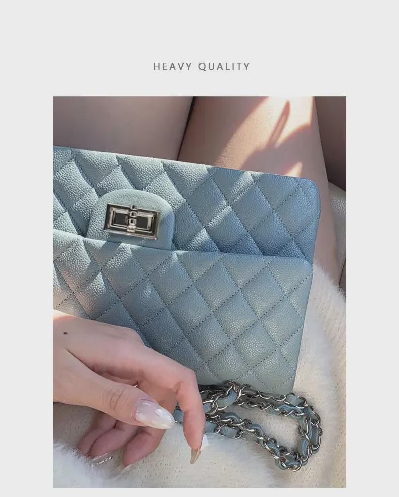 Diamond Flap Genuine Leather Women's Chain Shoulder Bag - Trendy High-Grade Small Square Crossbody for Autumn/Winter