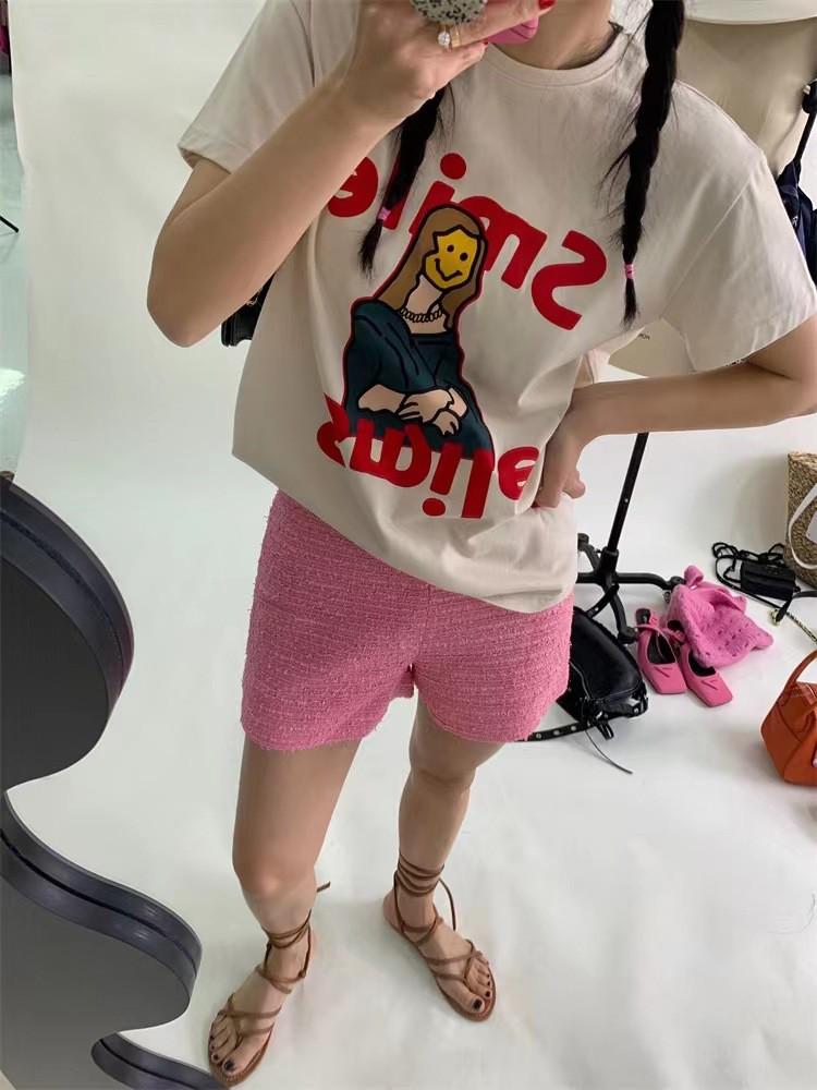 Jimo Original 2024 Летняя Пародия Улыбка Моны Лизы Футболка кремово-абрикосового цвета