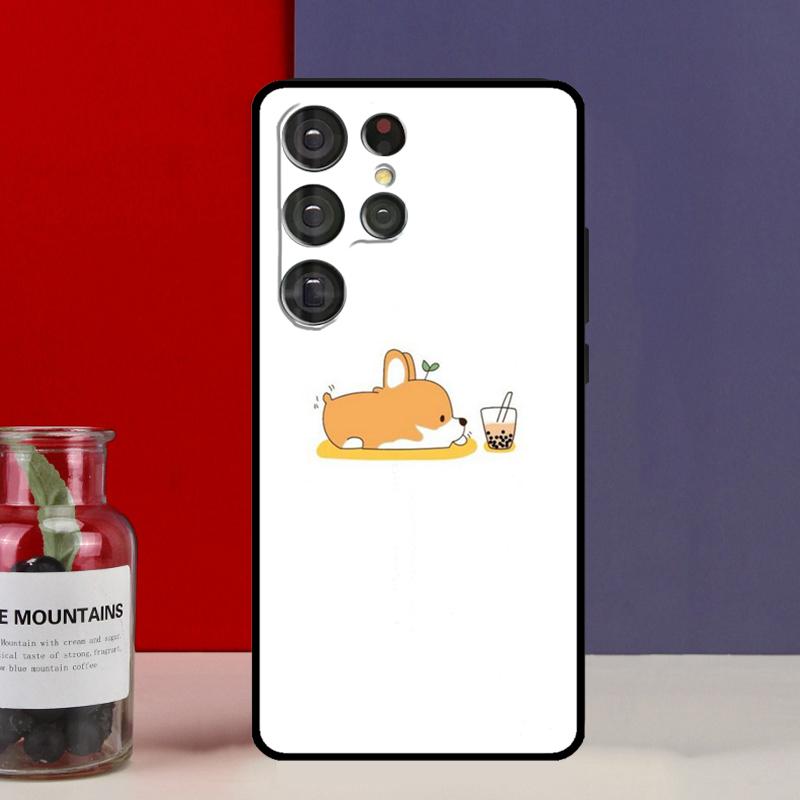 Чехол-фунда с корги и бабл-ти для Samsung Galaxy S25 Ultra S9 S10 S20 S21 S22 Plus S23 FE S24 Ultra