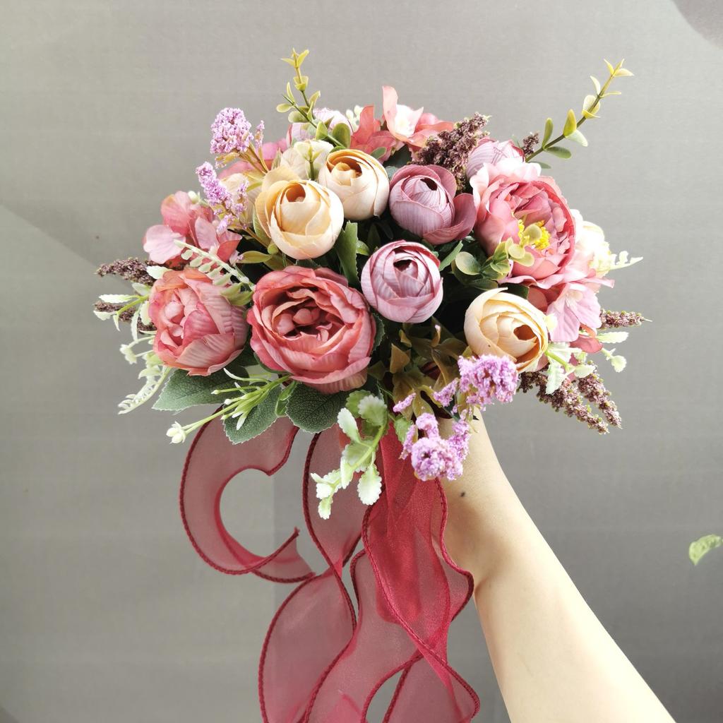 Artificial Roses Flowers Hydrangea Camellia Wedding Bouquets for Bride Bridesmaid Bridal Bouquet for Rustic French Vintage Formal Wedding Home Decor