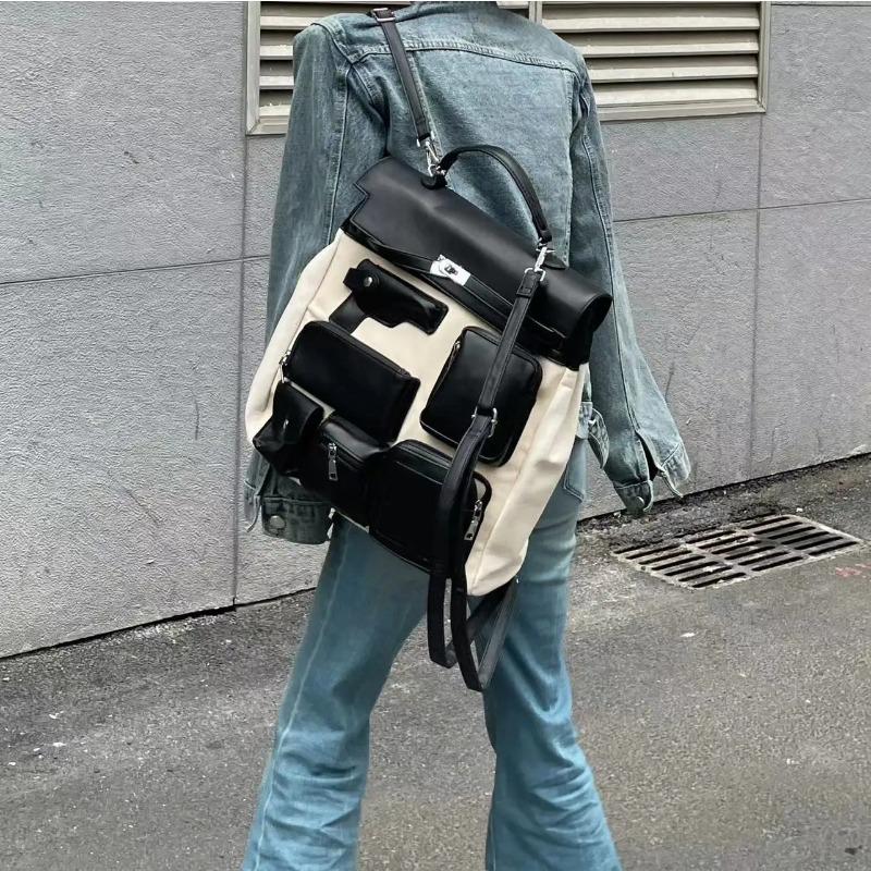 Дизайнерский мотоциклетный рюкзак с несколькими карманами унисекс из холста, школьная сумка, сумки для документов, сумки через плечо для женщин, лидер продаж