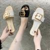2024 Slippers Women Summer Good with Square Buckle Flip-flops Women Flat Flip-flops Fashion Casual Wear Student Sandals