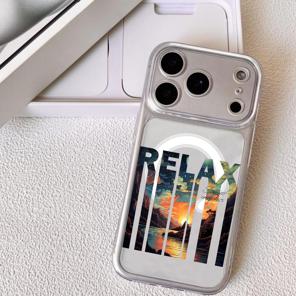 Модный Чехол-Пейзаж для iPhone 17 16 15 14 13 12 Pro Max Plus С Магнитным Кристально Чистым Корпусом Беспроводная Зарядка
