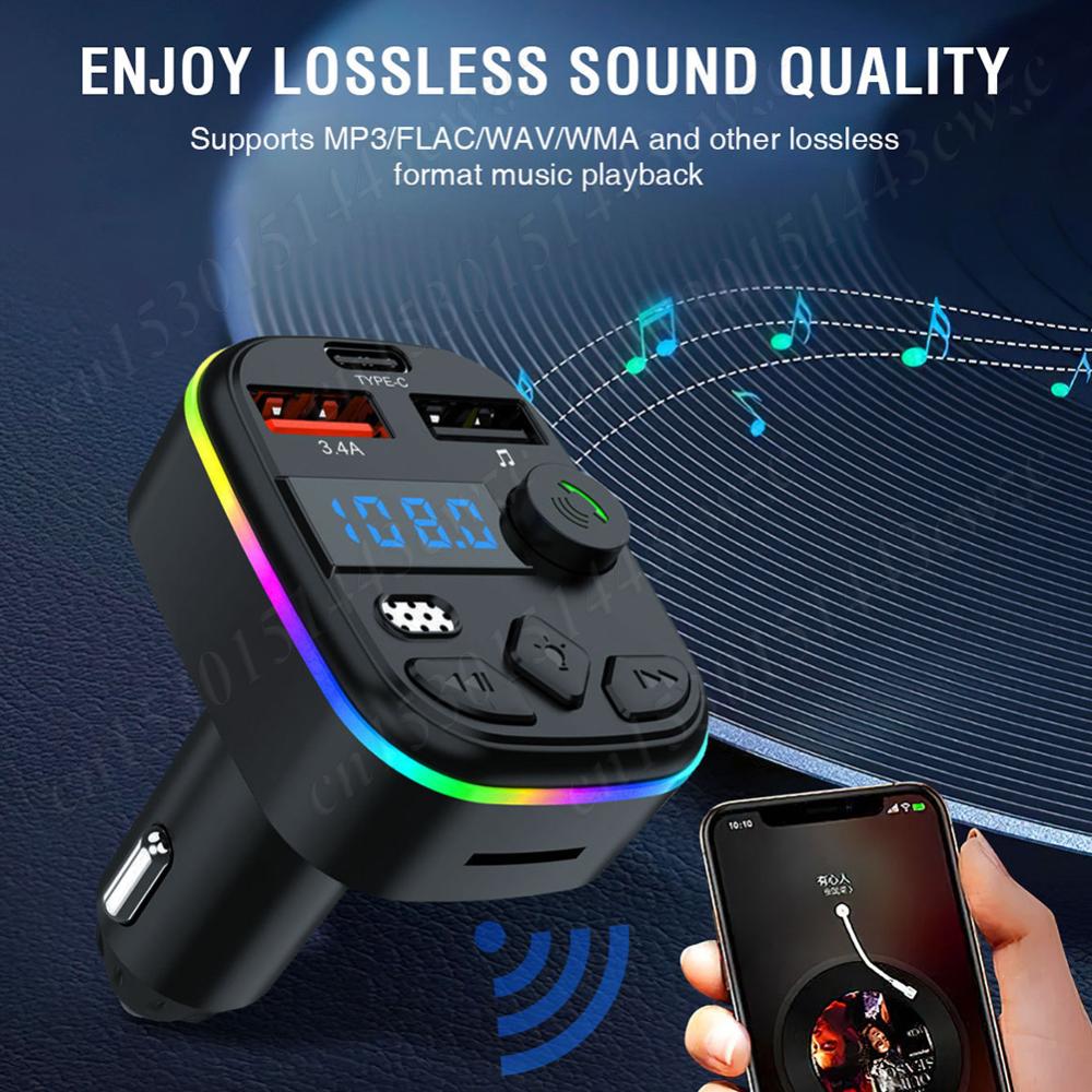 Автомобильный FM-трансмиттер Автомобильный MP3-плеер Bluetooth5.3 Поддержка TF-карты U-диска Громкая связь MP3-плеер Радио MP3-плеер Адаптер Автомобильное зарядное устройство